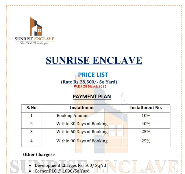 Sunrise Enclave Payment Plan